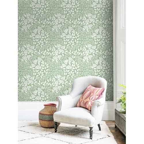 Safiyya Floral Peel and Stick Wallpaper Boho Contact Paper Green and White Wallpaper for Bedroom Waterproof Self Adhesive Removable Wall Paper 118''¡¿17.3''