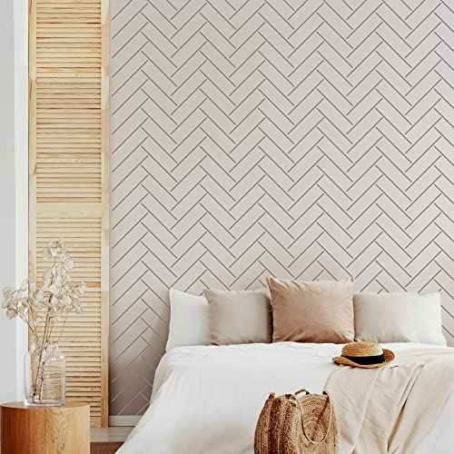 6 Pack 14'' Modern Herringbone Geometric Brick Hexagon Boho Lines Wall Stencils for Painting Large Pattern on Wall, Reusable Decorative Template for Scandinavian Painting Wall D?cor