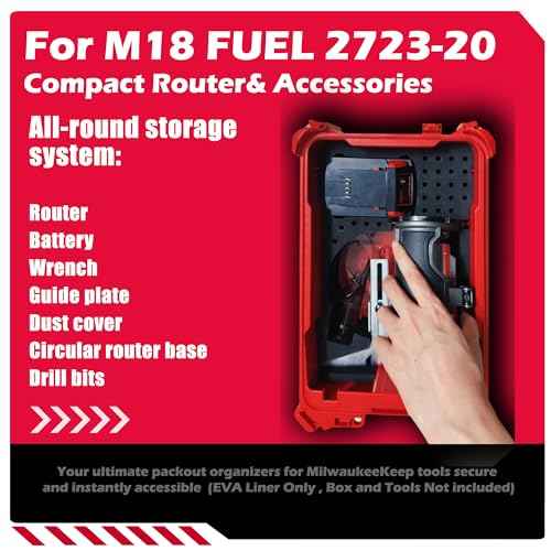 Precision-Cut EVA Foam Insert for Router Storage | Fits Packout Organizer for Milwaukee 2723-20 | EVA Foam Insert with Accessory Slots | (Tool/Tool Box Not Included)
