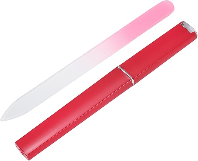 HARFINGTON Glass Nail File Kit 280 Grit Double Sided Professional Manicure Crystal Fingernail Files with Case for Natural Nail Art Shine Polishing Buffer, Light Red