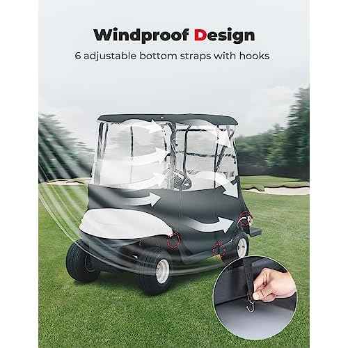 KEMIMOTO 600D Golf Cart Enclosure 2 Passenger Up to 54'', Fadesafe Golf Cart Rain Cover Waterproof, Roll-Up Dual Zipper Door Design Compatible with Club Car Precedent/Tempo/Onward, EZGO, Black