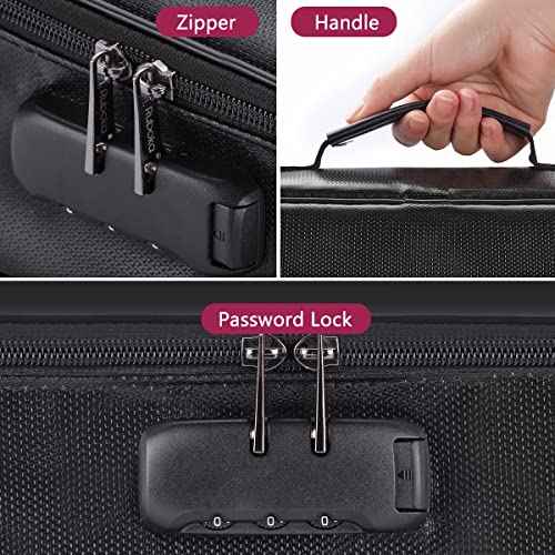 ruboka Fireproof Document Bag,Fireproof 3-Layer Box with Lock,Document Safe Portable Travel Home Bag for Laptop,Files,Certificates,Gifts for Him,Black