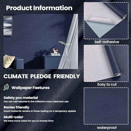 Dark Blue Peel and Stick Wallpaper - Removable Waterproof Self Adhesive Contact Paper - Silk Boys Wall Covering Poster Board - Kitchen Countertop Vinyl Wrap for Bathroom Cabinet 15.7x118