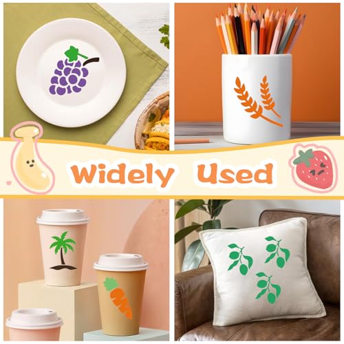 64Pcs Fruit Stencils for Painting, Reusable Vegetable Stencils Crafts Drawing Templates, Art Painting on Wood Wall Canvas,Fru & Veg Plastic Stencil for DIY Fabric Rock Home Decor (3 X 3 Inch)