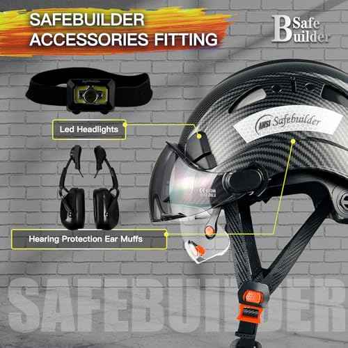 Industrial Safety Helmet with Visor ABS Hard Hat with Visor Adjustable Ventilation Hardhats Construction Head Protection ANSI Z89.1