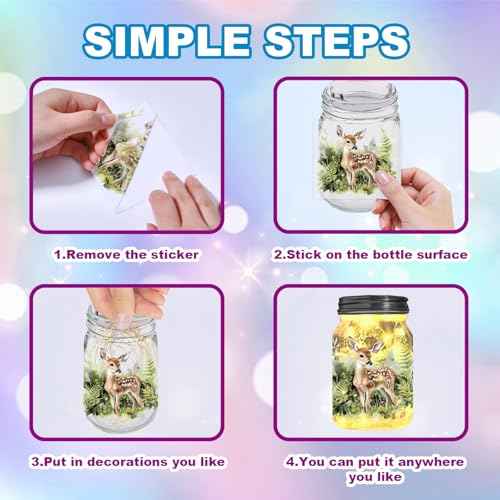 GLOBLELAND 25 Sheets Forest Animals Adhesive Stickers Jungle Animals Decal Stickers 3.9x3.6 inch Autumn Plants Landscape Adhesive Lantern Jar Decals for Window Lamp Glass Cup Vase Art Home Decor