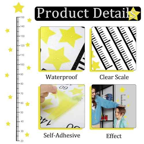 Wall Stickers Star Height Stickers Growth Chart Sticker for Wall Measure Decals Ruler Wall Decals for Children Nursery Wall Decor Baby Bedroom Toddler Living Room Playroom Decorations (Star)