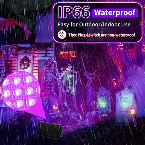 100W Black Lights with Switch+Plug, IP66 Waterproof, LED Blacklight Flood Light for Glow Party, Halloween, Bedroom, Fluorescent Poster, Body Paint, 4 Pack