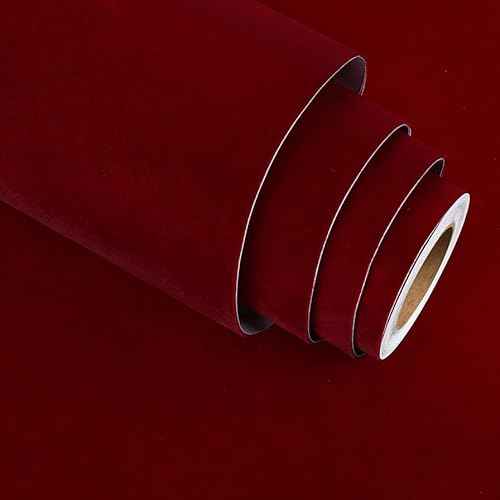 Stickyart Dark Red Velvet Wallpaper Peel and Stick Luxury Burgundy Felt Wallpaper for Liner Self Adhesive Soft Velvet Contact Paper Removable Felt Fabric Wall Paper for Shelf Bedroom Walls 12"x80"