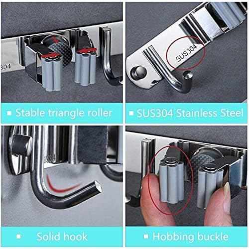 Broom Mop Holder Wall Mount Stainless Steel Tool Hanger Storage Organizer for Home, Kitchen, Garage, Garden, Laundry Room, Bathroom Organization and Storage(4 Racks 5 Hooks)