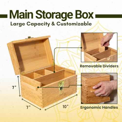 Stash Box Bamboo Storage Box with Combination Lock ? Wooden Organizer Box with Removable Tray, Glass Jars & Accessories, Decorative Lockable Bamboo Box with Lid,Home Kitchen Pantry Stashbox Wood Chest
