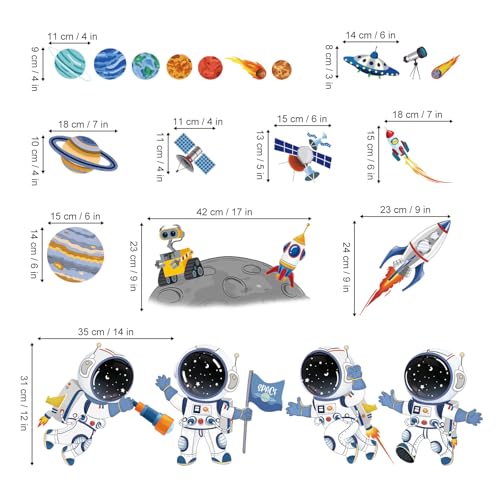 decalmile Outer Space Astronaut Wall Decals Rocket Universe Space Planets Wall Stickers Baby Nursery Boys Bedroom Playroom Wall Decor