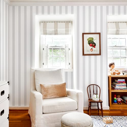 Gray and White Peel and Stick Wallpaper Modern Boho Contact Paper Cabinet Grey Stripe Removable Waterproof Wallpaper Bathroom Bedroom Self Adhesive Line Farmhouse Contact Paper 17.3inW 78.7inL
