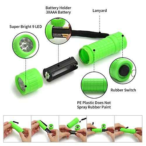 30-Pack Small Mini Flashlight Set, 5 Colors, 9-LED Handheld Flashlight with Lanyard,90-Pack AAA Battery Included for Kids/Night Reading/Party/Camping/Emergency/Hunting(30 Pack)