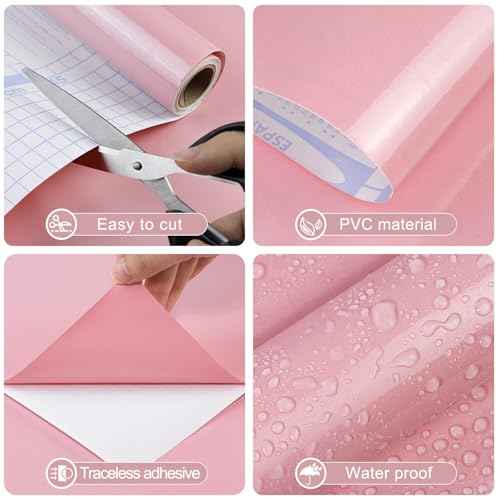 Amiya Pink Glossy Contact Paper Shiny Peel and Stick Wallpaper Self-Adhesive for Countertops, Furniture, Cabinets, Waterproof, Removable, Easy to Apply, Decorative Vinyl Wrap15.7¡±X78.7¡±