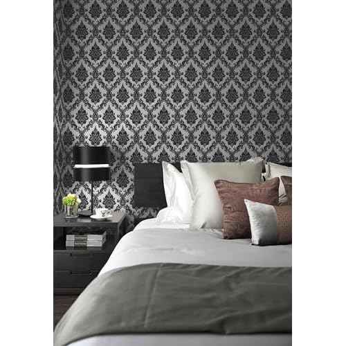 17.7" x118" Peel and Stick Wallpaper Black Wall Paper for Bedroom Damask Gothic Wallpaper Black Contact Paper for cabiner Shelf Liner Furniture Decorative Wall Vinyl