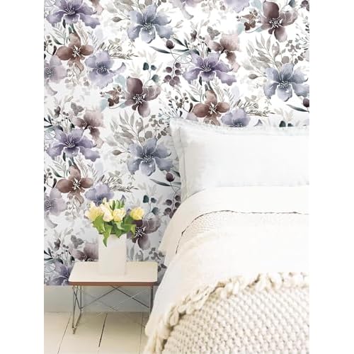 GloryTik Floral Wallpaper Purple Peel and Stick Wallpaper Boho Wall Paper Floral Contact Paper Removable Bathroom wallpapr Self Adhesive Wallpapr for Bedroom Cabinets Decor Vinyl 17.3"X118"