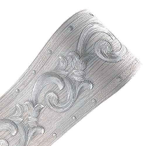 Silver Flower 3D Wallpaper Border Peel & Stick PVC Wall Covering Kitchen Bathroom Bedroom Tiles Decor Sticker,4 Inch by 16.5 Feet1