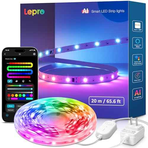 Lepro S1 AI LED Strip Lights for Bedroom - 65.6ft Smart RGB Light Strips with IC and Rainbow Chasing Effects, Color Segment DIY, Personalized Al Lighting Designer, No Remote, 2.4G Wi-Fi & Bluetooth