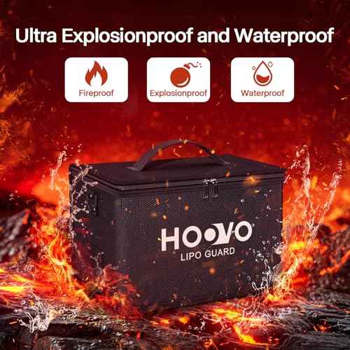 HOOVO Lipo Bag, Fireproof and Explosionproof LiPo Battery Bags - Large Capacity LiPo Guard Safe Pouch Adjustable for 10 - Cell LiPo Storage & Charge (10.6"x 6.7" x 6.7")