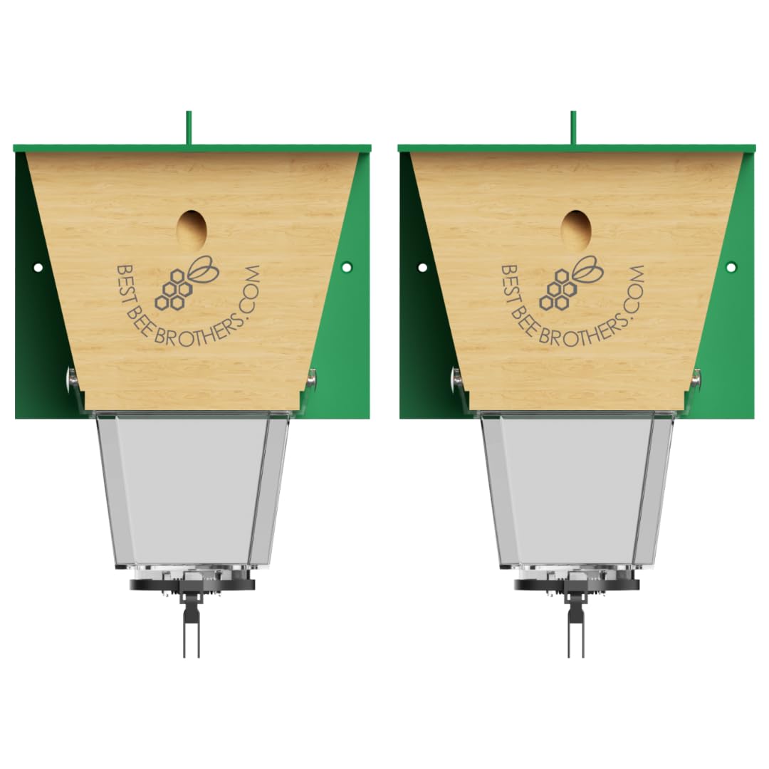 Best Bee Brothers Ultimate Pro Carpenter Bee Trap for Outside with Extra-Large, Clear External Receptacle, Internal Bee Vault & Spring-Loaded Door, 4.2â D x 5.8â W x 7.5â H (2 Pack)