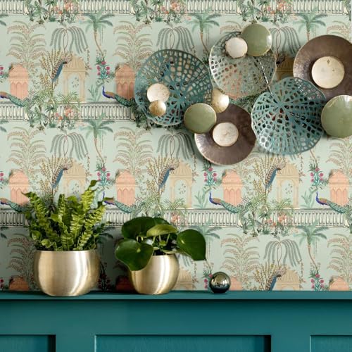 Blooming Wall DPYC17 Castle and Peacocks Standing on The Balcony Peel and Stick Wallpaper Removable Self Adhesive Wall Mural Wall D?cor