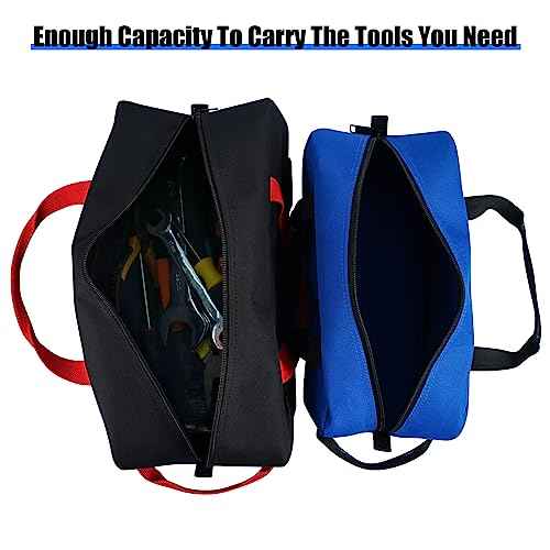 MELOTOUGH Canvas Tool Bag Heavy Duty Tool Tote Bag Combo Kit-1 Medium & 1 Big Tool Organizer Bags for Electrician,Technician,Carpenter (Black&Blue)