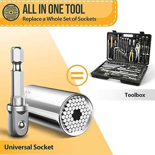 Super Universal Socket Tools Set - Power Drill Adapter Grip Socket for Men and Women - Cool Gadgets and Stocking Stuffers Ideas for Dad, Husband, Him