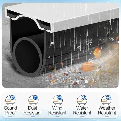 MYFAMIREA 16.4FT Garage Door Seals Bottom Rubber, Pre-drilled Aluminum Track Retainer Kit Weather Stripping, U+O Ring Weatherproof Threshold Strip Replacement Bottom for Garage Door,1.57" Width, Black