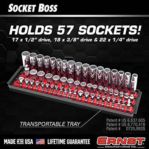 Ernst Manufacturing 8460HV Socket Boss 3-Rail Multi-Drive Socket Rail Organizer with Tray, 18-Inch, High-Visibility - Made in USA