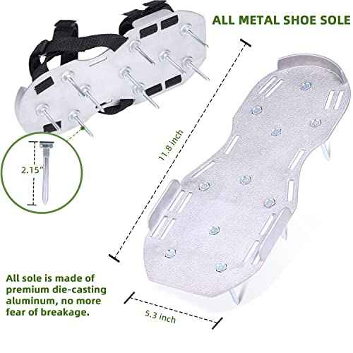 Ohuhu Metal Lawn Aerator Shoes, Upgraded Aluminum Aerating Shoe with 2.2" Durable Spikes, Free-Installation Spiked Sandals with Stainless Steel Shovel for Yard Patio Garden Grass