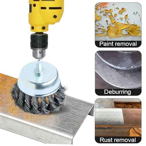 2 Pcs Knotted Wire Cup Brush Set for Drill 1/4 Inch Hex Shank,Coarse Carbon Steel Drill Wire Brush, Wire Brush Drill Attachments Rust Removal