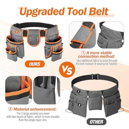 Puratalon Tool Belt Suspenders Padded Carpenter for Men, Detachable & Adjustable Electrician Tool Belts with 24-Pocket for Framers, Roofing, Contractor, 32''-66", Grey and Orange