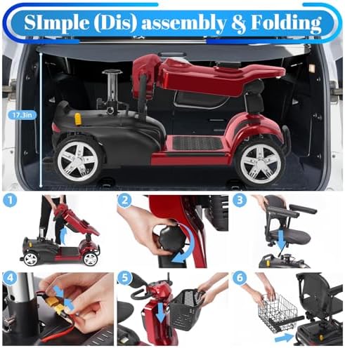 New Upgraded 15/30 Miles MS02Pro 4 Wheels Mobility Scooter for Adults/Seniors, 350W Powered Electric Wheelchair Device w/25Ah Remvable Battery, Dual Baskets, Wind Deflector