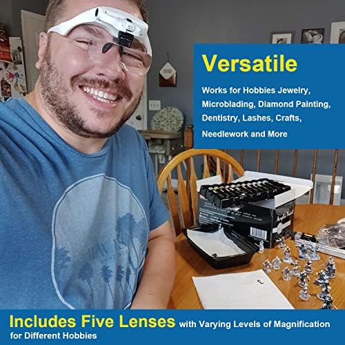 Magnifying Glasses with Light for Close Work, Storage Case | Rechargeable and Hands Free Headband Magnifier, Optivisor for Jewelers, Eyelash, Watch Repair or Cross Stitch