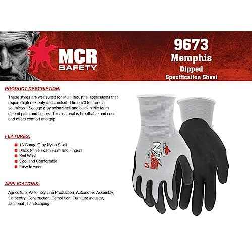 MCR Safety 9673 NXG 13 Gauge Gray Nylon Black Nitrile Foam Coated Palm, Work Gloves (12 Pair) (XL)