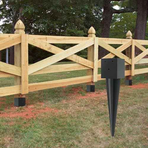 4 Pcs 4"x4" Fence Post Anchor Ground Spike,(Internal 3.6"x3.6"),Metal Post Stake Ground 16" with Black Powder-Coated,Fence Stakes Post Base for Deck,Fence,Porch,Railing,Mailbox