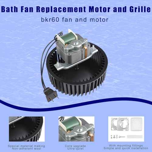 2025 Upgraded BKR60 Bath Fan Replacement Motor and Cover/Grille Compatible with Broan 670 671 688 689 NuTone 693 695 696N 695C 690NT 690NT-A Bathroom Exhaust Fan 3.0 Sones 60 CFM 2-Year Qa