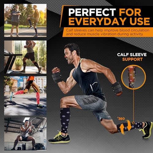 Doc Miller Calf Compression Sleeve – Footless Socks for Women & Men, 20-30mmHg, Shin Splint & Leg Cramp Support, Varicose Veins, Knee High, 1 Pair, Polka Dot
