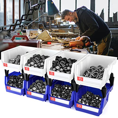 Pe&Hui Storage Organizer Bins,Wall Mount Storage Parts Rack,Stackable Shop Tool Bins for store Screws,Small Parts,Office Supplies and other Accessories Blue (6Pack)