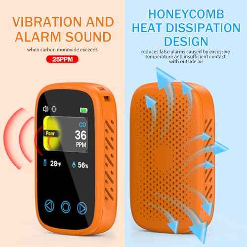 Portable Carbon Monoxide Detector with Alarm Standable & Lanyard, [3-in-1] Co Detector | Humidity |Temperature, Co Gas Monitor Air Quality for Outdoor Camping Travel RV Car