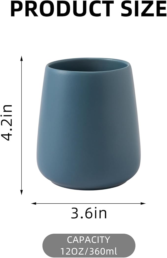 Blue Toothbrush Holder for Bathroom - Ceramic Tooth Brushing Holders, Toothbrush Cup, Toothpaste Organizer for Bathroom Countertop, Makeup Brush Holder, Pen Holder for Home Desktop Storage