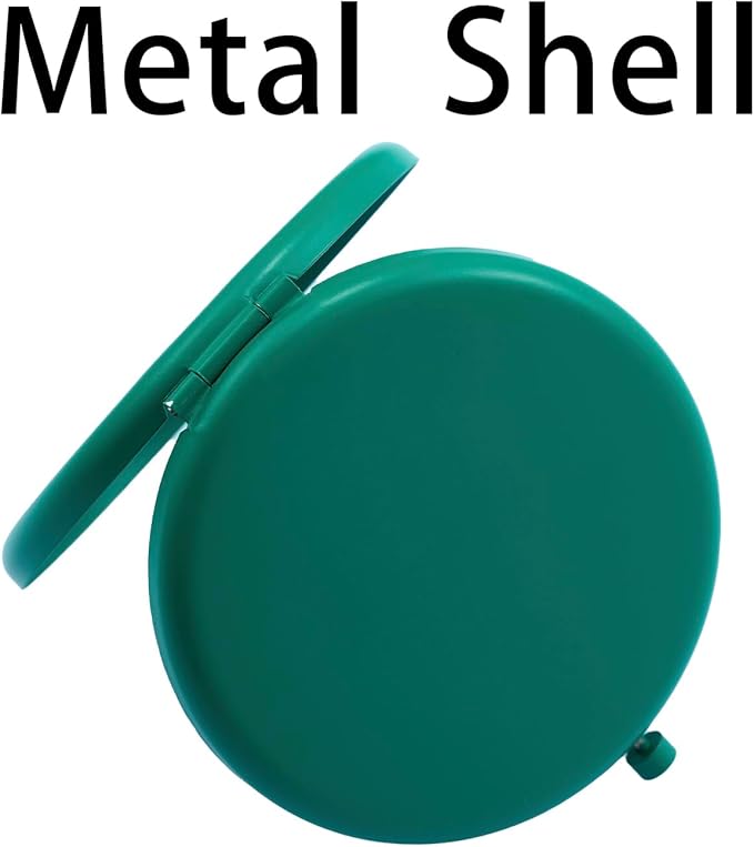 Compact Mirror for Purse, Metal Round Shell, Double-Sided 1X/2X Magnifying, Portable Travel Makeup Mirror, Mini Pocket Mirror, Peacock Green, 2 Packs