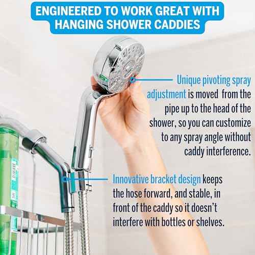 Waterpik Caddy Buddy Pivoting Hand Held Shower Head With 5-Foot Hose, 5-Mode with High Pressure Sprays, Matte Black, PHO-555E