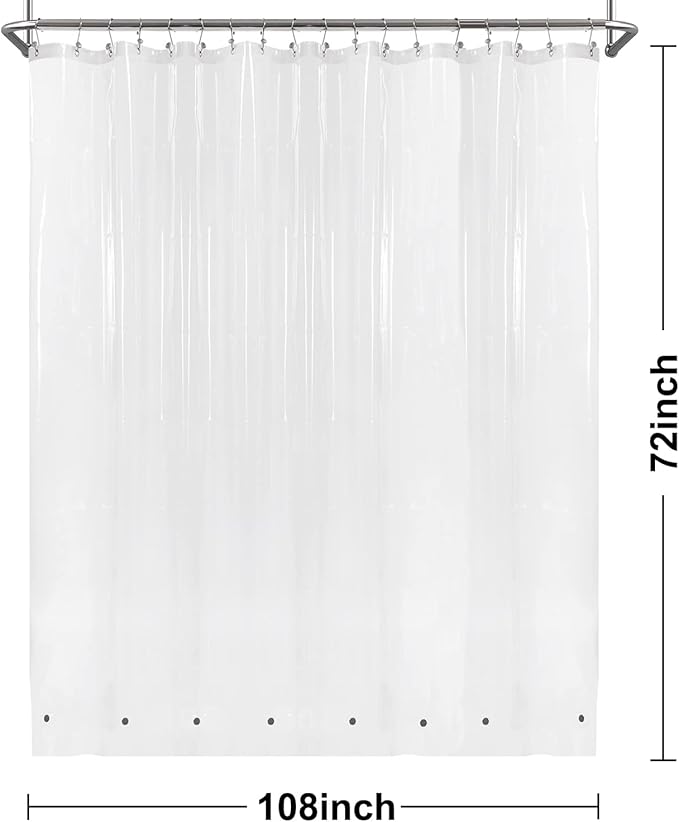 Barossa Design Extra Wide Shower Curtain Liner 108" x 72" with 8 Magnets - Waterproof PEVA Around Shower Liner for Bathroom, PVC Free, Metal Grommets - Clear, 108X72