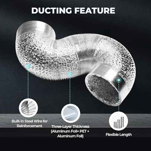 Simple Deluxe 10 Inch 25 Feet Ducting, Non-Insulated Flex Air Aluminum Foil Duct for Dryer Vent Hose, Heating, Cooling, Ventilation, Exhaust, 2 Clamps Included, Silver