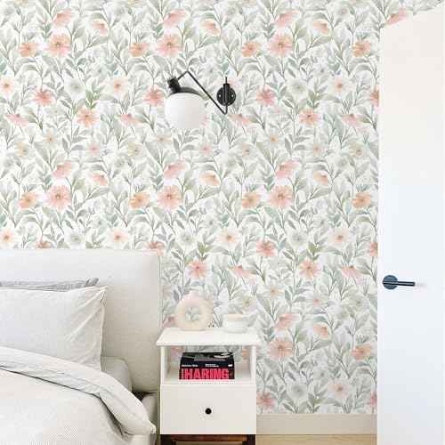 Rugreat Floral Peel and Stick Wallpaper Boho Flower Contact Paper for Cabinets Nursery Contact Paper Leaf Removable Self Adhesive Wallpaper for Bathroom Waterproof Botanical 78.7inL 17.3inW Pink/Green
