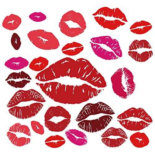 SUPERDANT Red Lips Wall Stickers 25PCS Large Size Kisses Stickers Self-Adhesive Vinyl Wall Art Decals Valentine's Day Trendy for Home Living Room Bedroom Girly Women's Teens Apartment Red Room Decor