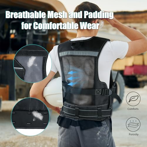 MELOTOUGH Tool Vest for Men with Pouches and Belt, Adjustable Multi-Pocket Safety Tool Vest for Electrician, Carpenter(Black)