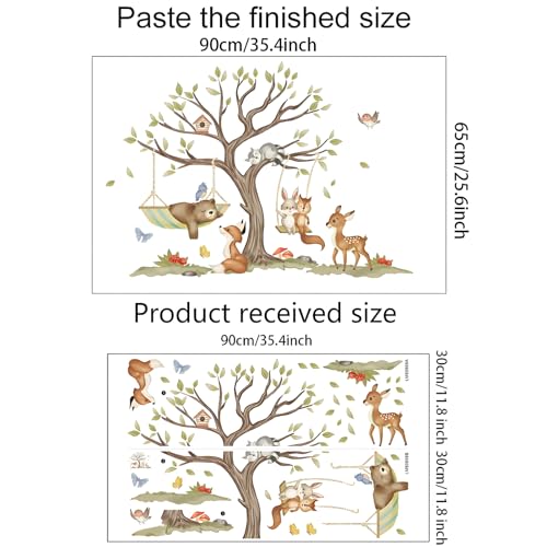 Jungle Animal Wall Stickers Big Tree Fox Sika Deer Safari Wall Decals Kid Room Nursery Baby Bedroom D?cor